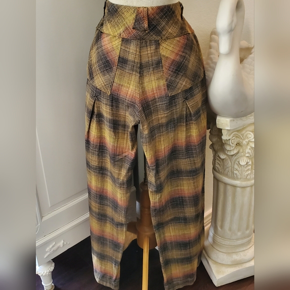 Free People "BIRCH" Wide Leg Plaid Pants in MOSS Combo 12 NWOT - Picture 5 of 10